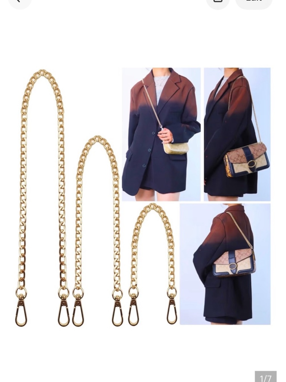 π 3 Pack Gold Metal Chains for Purse Wallet Bag Chain Replacement (16",36",48")